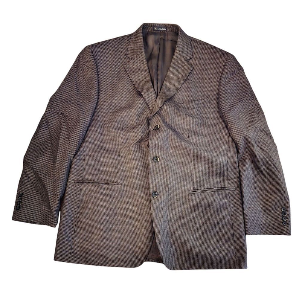 Oscar De La Renta Cashmere Wool Brown Houndstooth Sports Coat Jacket Mens 46R
